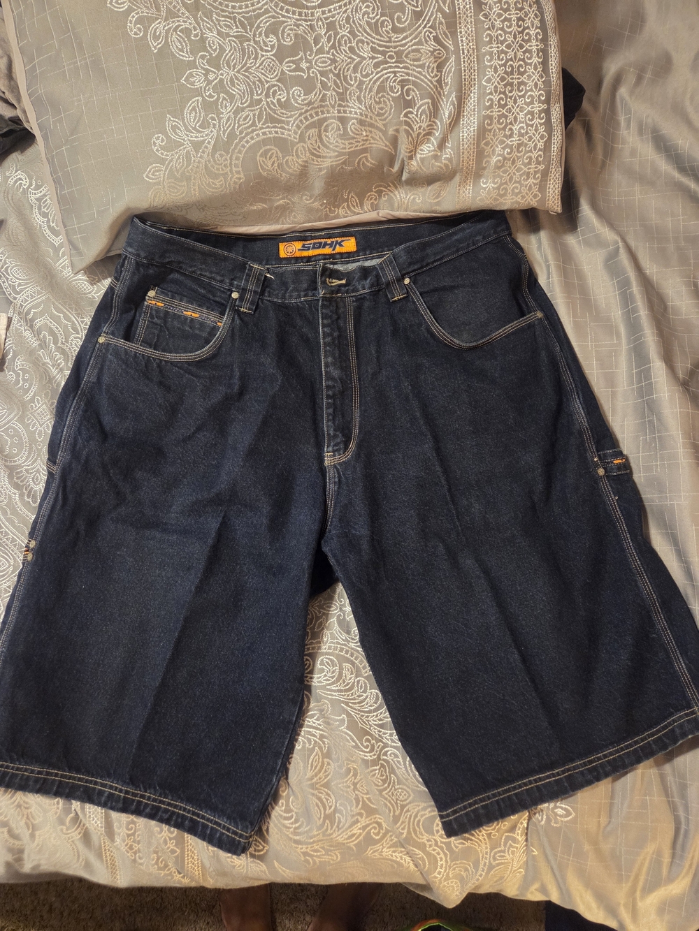 Vintage SOHK School of Hard Knocks Carpenter Baggy Denim Jorts 40x13 Y2K Utility